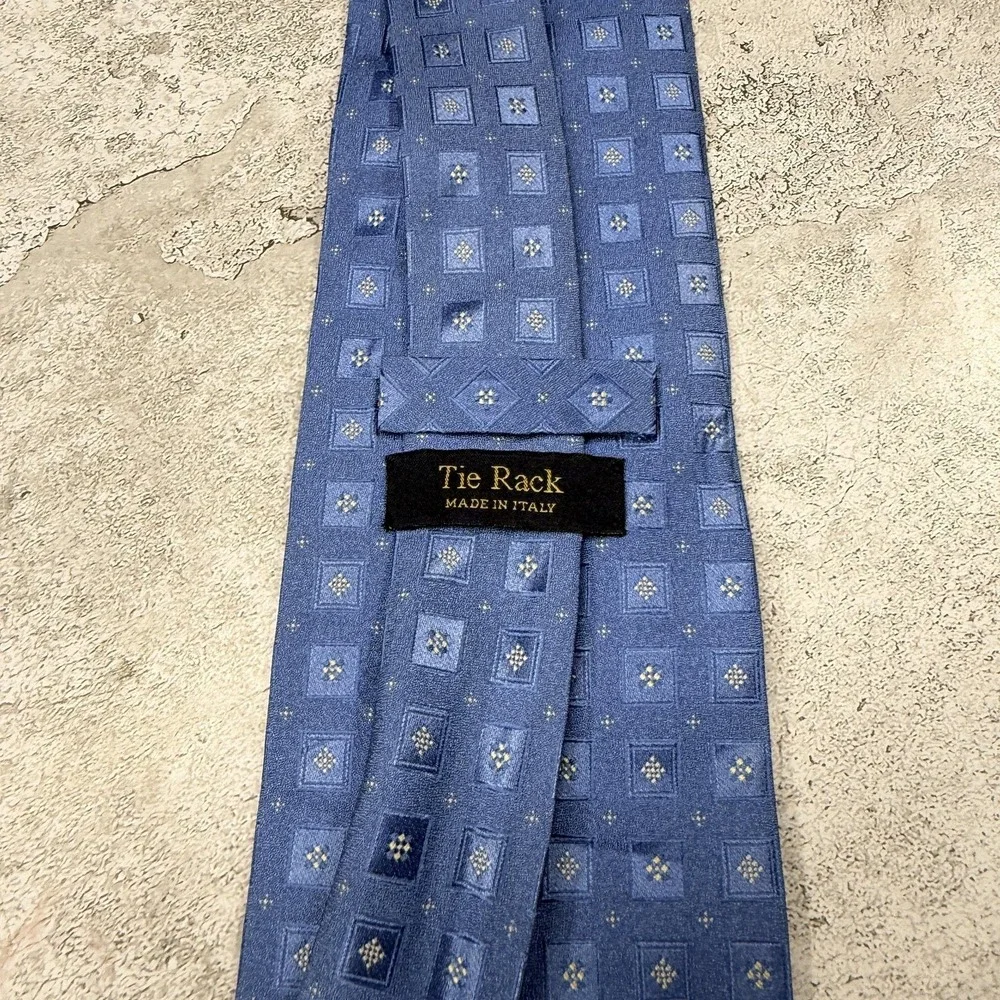 Tie Rack 100%‎ Silk Tie Mens OS Blue Geometric Made In Italy Necktie 58x3.75